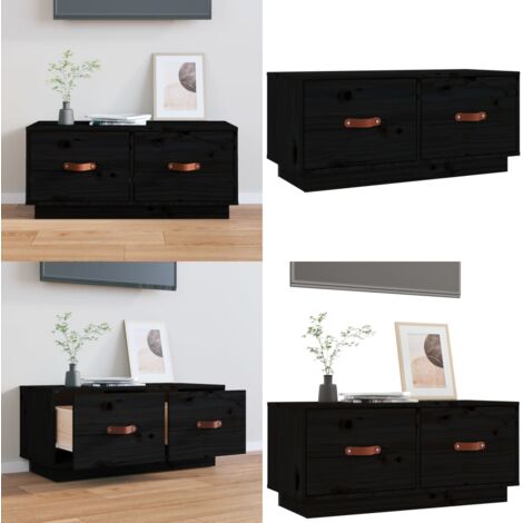 Mobile Porta TV Nero 80x34x35 cm in Legno Massello di Pino - Mobile TV nero - Mobile TV in pino