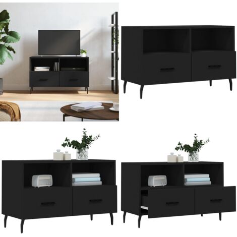 Mobile Porta TV Nero 80x36x50 cm in Legno Multistrato - Mobile TV nero - Mobile TV con cassetti