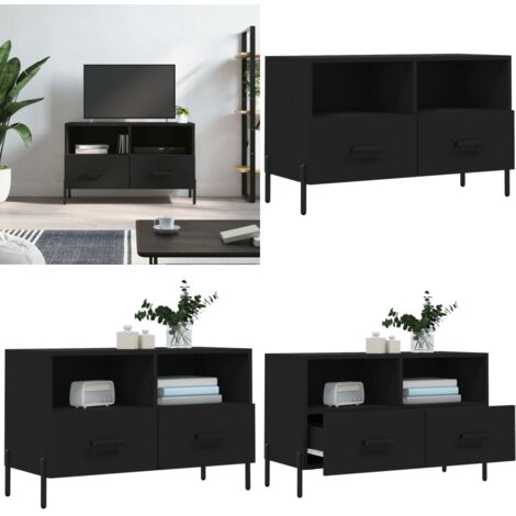 Mobile Porta TV Nero 80x36x50 cm in Legno Multistrato - Mobile TV nero - Mobile TV con cassetti