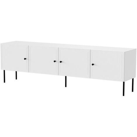 Mobile porta TV Piode, Madia da salotto con quattro ante battenti, Rialzato da terra, 201x40 h60 cm, Bianco