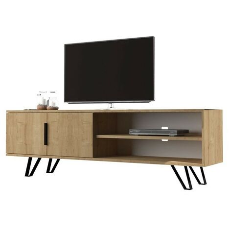 Mobile porta tv  rovere con particolari in ghisa 160x35xh.49 cm
