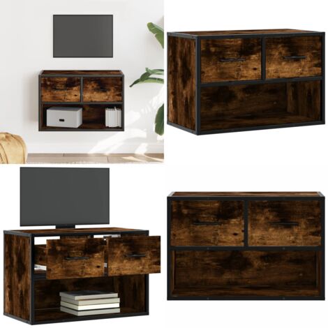 Mobile Porta TV Rovere Fumo 60x31x39,5 cm in Legno e Metallo - TV Wall Mount - Mobile Porta TV