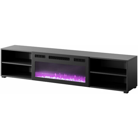 Mobile porta TV soggiorno con caminetto nero ROLLO cm 180x33x37-39h Nero Opaco
