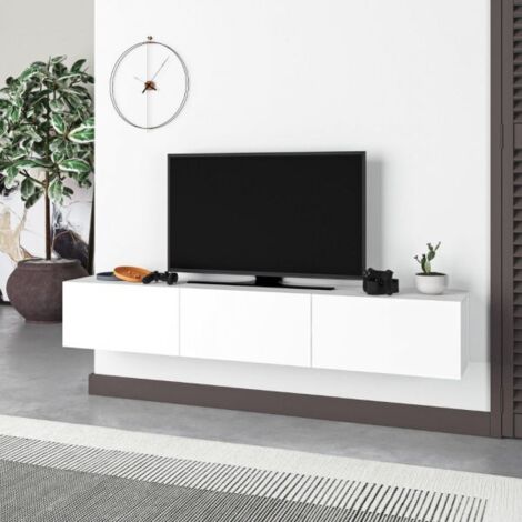 Mobile porta tv sospeso 180 cm con 3 ante a ribalta colore bianco - Jenna