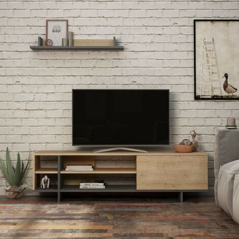 Mobile porta Tv Stockton con mensola a muro colore rovere