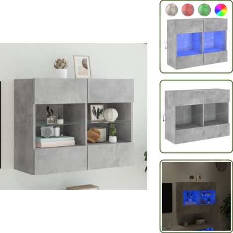 Mobile porta TV - vidaXL Mobile TV a Parete con Luci LED Grigio Cemento 78,5x30x60,5 cm - Comodino a parete