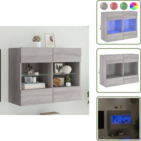 Mobile porta TV - vidaXL Mobile TV a Parete con Luci LED Grigio Sonoma 78,5x30x60,5 cm - Comodino a muro