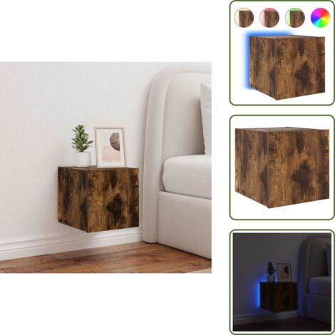 Mobile porta TV - vidaXL Mobile TV a Parete con Luci LED Rovere Fumo 30,5x35x30 cm - Comodino a muro