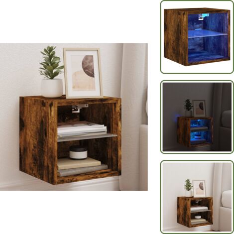 Mobile porta TV - vidaXL Mobile TV a Parete con Luci LED Rovere Fumo 30x28,5x30 cm - Comodino a muro