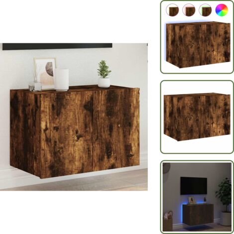 Mobile porta TV - vidaXL Mobile TV a Parete con Luci LED Rovere Fumo 60x35x41 cm - Comodino a muro