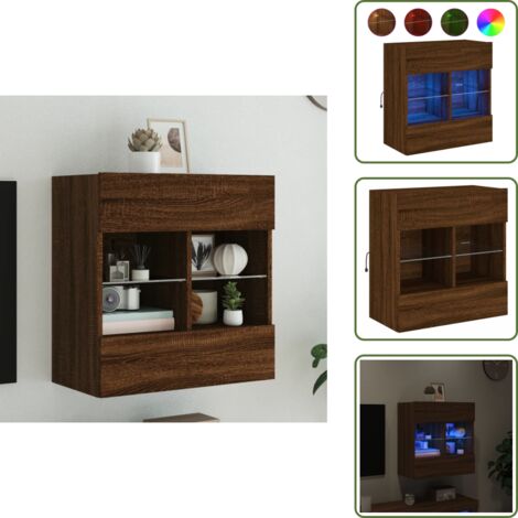 Mobile porta TV - vidaXL Mobile TV a Parete con Luci LED Rovere Marrone 58,5x30x60,5 cm - Comodino a muro