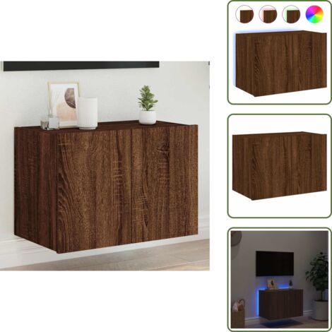 Mobile porta TV - vidaXL Mobile TV a Parete con Luci LED Rovere Marrone 60x35x41 cm - Comodino a muro