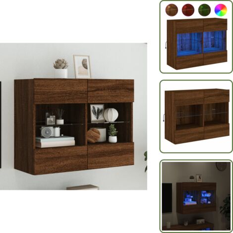 Mobile porta TV - vidaXL Mobile TV a Parete con Luci LED Rovere Marrone 78,5x30x60,5 cm - Comodino a muro