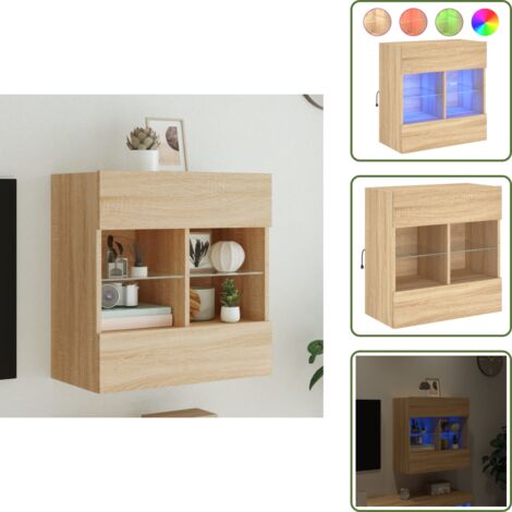 Mobile porta TV - vidaXL Mobile TV a Parete con Luci LED Rovere Sonoma 58,5x30x60,5 cm - Comodino a muro