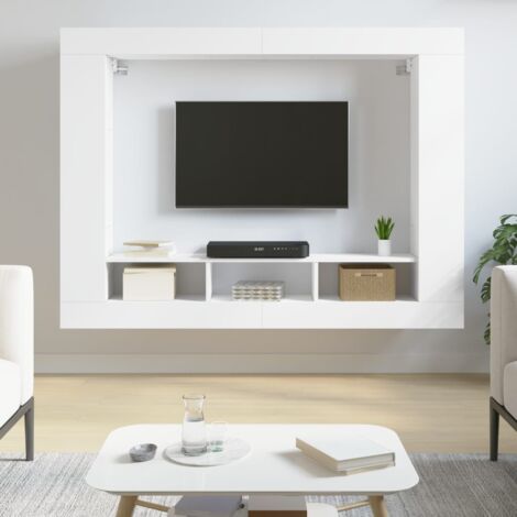 Mobile Porta TV，Mobili TV，Supporto per TV da Soggiorno Bianco 152x22x113 cm in Legno Multistrato NVIW19574 BonneVie