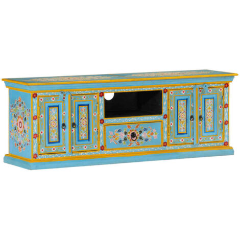 Mobile Porta TV，Mobili TV，Tavolino TV Blu 110x30x40 cm in Legno Massello di Mango MCWN923128 MaisonChic
