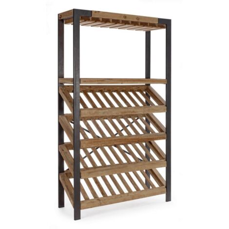 Mobile Portabottiglie Legno Nero Industriale da Interno - MASON