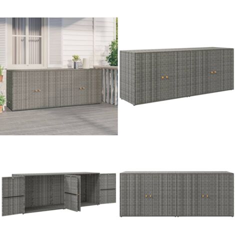 Mobile Portaoggetti da Giardino Grigio 198x55,5x80cm Polyrattan - Portaoggetti da giardino - Armadio da giardino