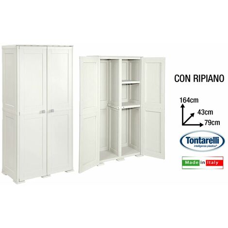 Tontarelli Armadio da Esterno 2 Ante Portascope in Resina 3 Ripiani cm  79x43x164 colore Angora Finitura effetto Legno - 8085555 Omnimodus