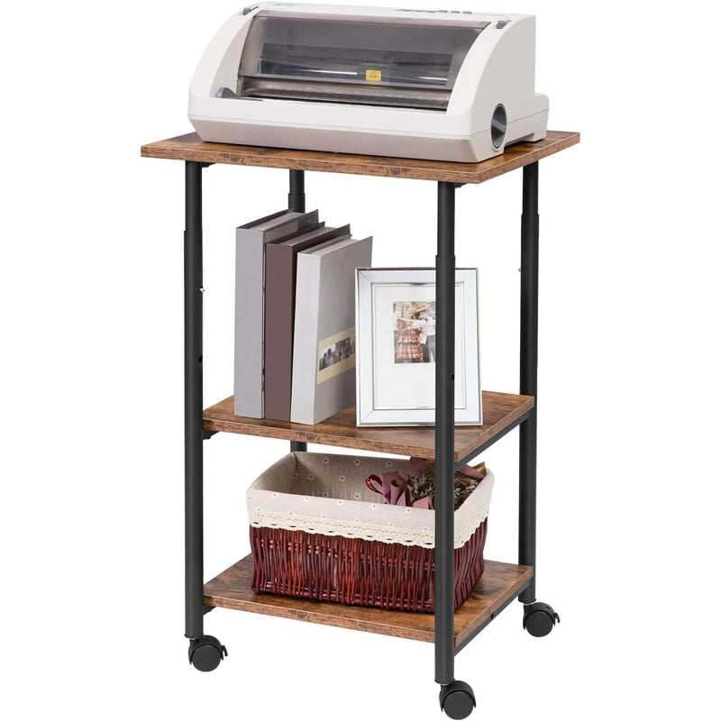 Kitchen Storage Trolley, Mobile Printer Stand, 3-Tier Printer Cart with Storage Shelf, Height Adjustable Machine Cart on Wheels, Projector Cart,