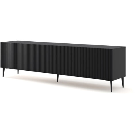 MOBILE RAVENNA B PORTA TV IN MDF RIVESTITO 4D 200 NERO OPACO GAMBE NERE