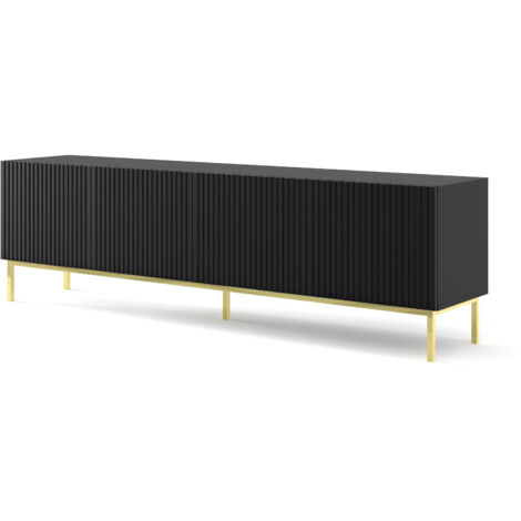 MOBILE RAVENNA B PORTE-TÉLÉ EN MDF RECOUVERT DE FEUILLE 4D 200 NOIR OPAQUE STRUCTURE OR