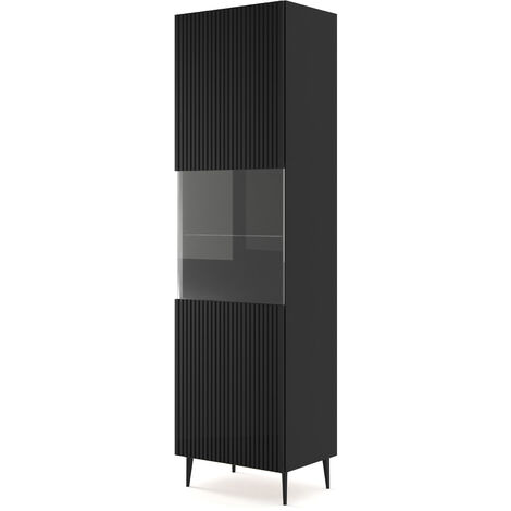 Bim Furniture – Vitrine RAVENNA B 1D 60 cm – Façade vitrée – Pieds métalliques – Dimensions 59,6x41,8x215 cm – Corps en panneau laminé noir mat