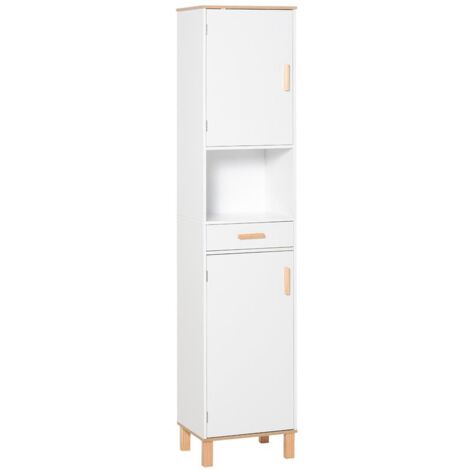 MOBILE SALVASPAZIO BAGNO IN LEGNO BIANCO. MOBILE A COLONNA CON ARMADIETTI E CASSETTO 39X30X180CM