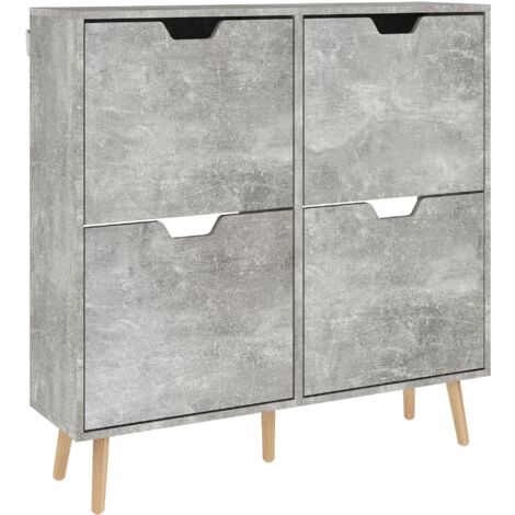 Mobile Scarpiera con 4 Cassetti Ribaltabili 95x26x95 cm a 2 Livelli per 16 Paia in Legno Grigio