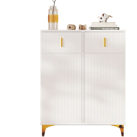 Mobile scarpiera elegante/due cassetti e due ante, ripiano regolabile, apertura a pressione, ideale per ingresso, camera, soggiorno, 83 × 101 × 35 cm, bianco
