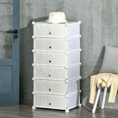 Mobile Scarpiera Modulare Salvaspazio, 6 Cubi 45x35x17cm in Plastica PP e Acciaio, 49x36.5x108cm, Bianco