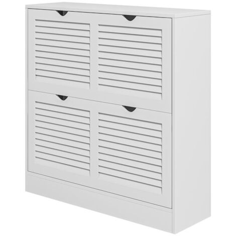 MOBILE SCARPIERA SALVASPAZIO IN LEGNO PER 16 PAIA DI SCARPE CON 2 ANTE A RIBALTA. 81.5X25X83CM. BIANCO