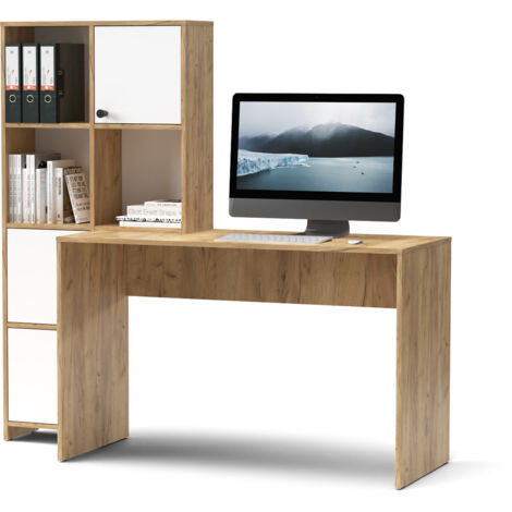 Mobile scrivania con libreria e sportelli mod. HALK cm 156x55x147 rovere bianco
