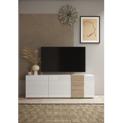 STILPROJECTSTORE - CASA E UFFICIO Mobile soggiorno Porta TV 3 ante L 181 Bianco Lucido / Rovere Cadiz - Venus