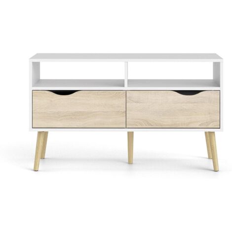 Mobile soggiorno porta tv 99 cm bianco opaco e rovere con due cassetti - Gladiolo