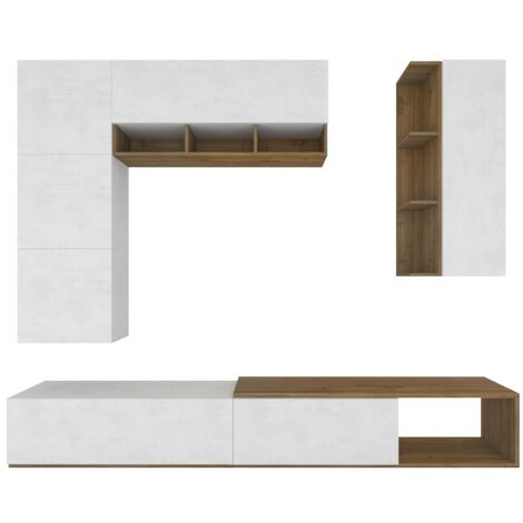 Mobile Soggiorno TV,Parete Attrezzata 282x230 cm,Bianco/Noce Stelvio,già montato