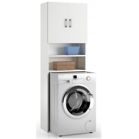 Mobile sopra lavatrice 65x32x195 cm bianco frassinato con due ante e due mensole - Faggio