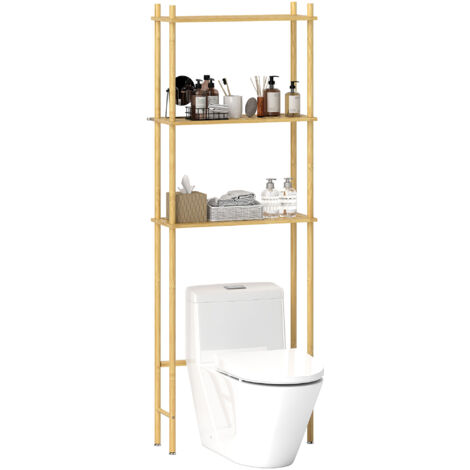 Mobile Sopra WC a 3 Ripiani a Doghe Salvaspazio in Bambù, 63.5x25.5x181 cm, color