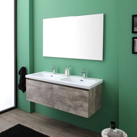 Mobile Sospeso Con Specchio Per Il Bagno Cm120 Finitura Cemento  Madrid