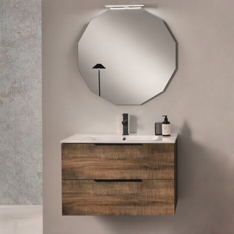Mobile sospeso da bagno BALI 80 cm Tabacco con specchio e lampada LED