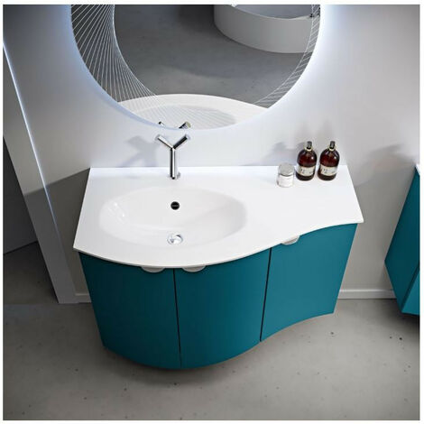 Mobile Sospeso Eclisse - Dimensione 103 cm - Bianco Opaco - 3 Ante - Lavabo in Resina