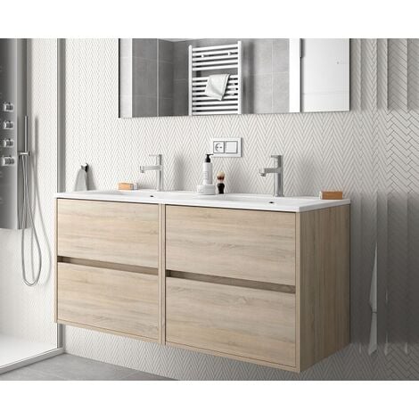 Mobile sospeso salvaspazio Noja cm. 60 con lavabo a 2 ante rovere eter