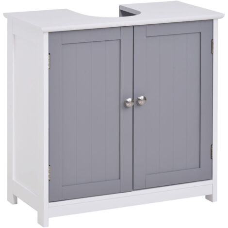 MOBILE SOTTO LAVABO A U 2 ANTE CON MENSOLA REGOLABILE 60X30X60CM BIANCO E GRIGIO