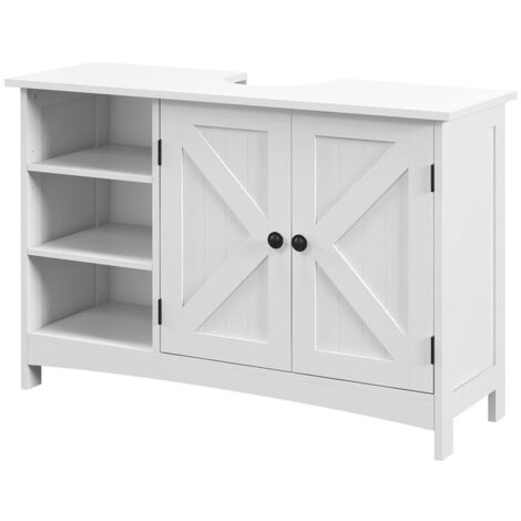 MOBILE SOTTO LAVABO BAGNO CON ARMADIETTO A 2 ANTE E 3 RIPIANI APERTI IN LEGNO. 90X30X60CM. BIANCO