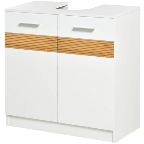 MOBILE SOTTO LAVABO BAGNO, MOBILETTO BAGNO SOTTOLAVANDINO CON ANTINE IN LEGNO, 60X30X60.5CM - BIANCO
