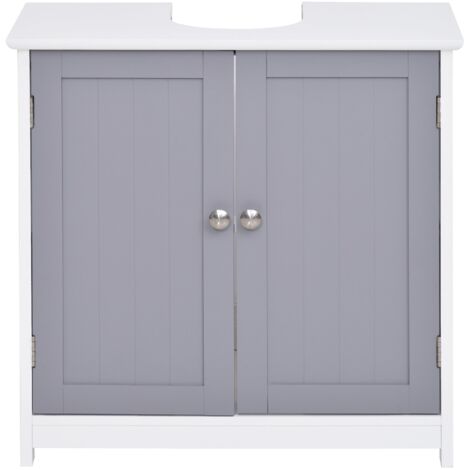 Mobile sotto lavabo con 2 ante e ripiano regolabile, bianco/grigio 60×30×60 cm
