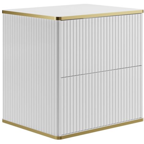 Mobile sotto lavabo sospeso con scanalature con bordo dorato - Bianco - L60 cm - KELIZA