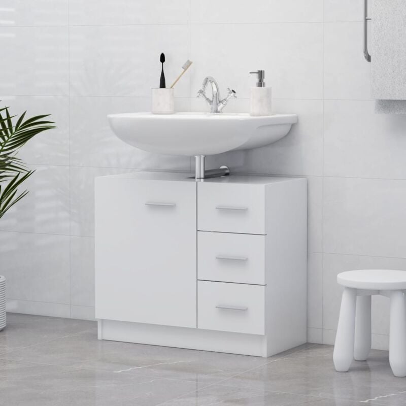 Image of Mobile Sottolavabo, Armadietto Sottolavabo, Mobile base lavabo Bianco 63x30x54 cm in Multistrato HWQ93862 Maisonchic