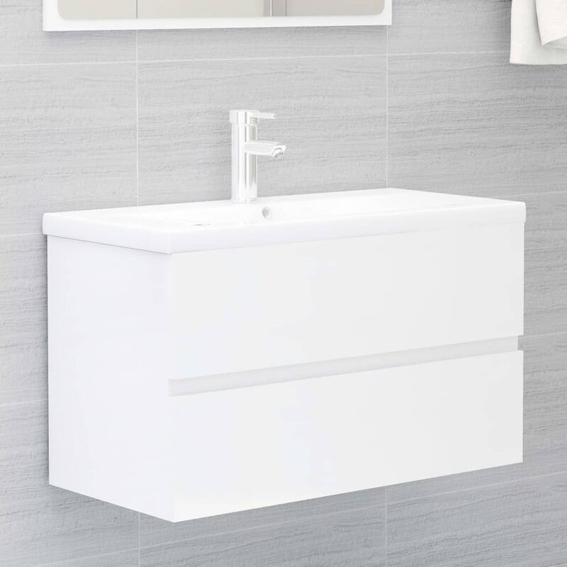 Image of Maisonchic - Mobile Sottolavabo, Armadietto Sottolavabo, Mobile base lavabo Bianco Lucido 80x38,5x45 cm in Truciolato HWQ85113