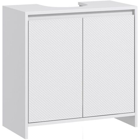MOBILE SOTTOLAVABO BAGNO CON 2 ANTE DECORATE E INTAGLIO A U PER TUBI. 60X30X60CM. BIANCO
